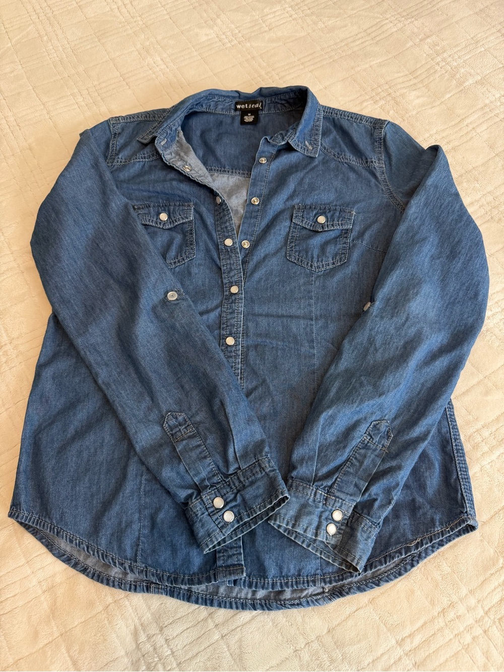 Wet Seal Blue Denim Button-Down Western Shirt